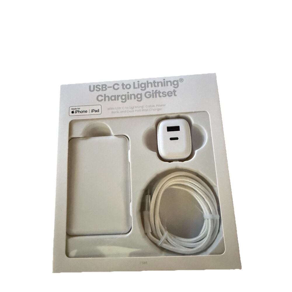 GEMS USB-C to LTNG Charging Gift Set with 5000MmAh Power Bank Cable - White